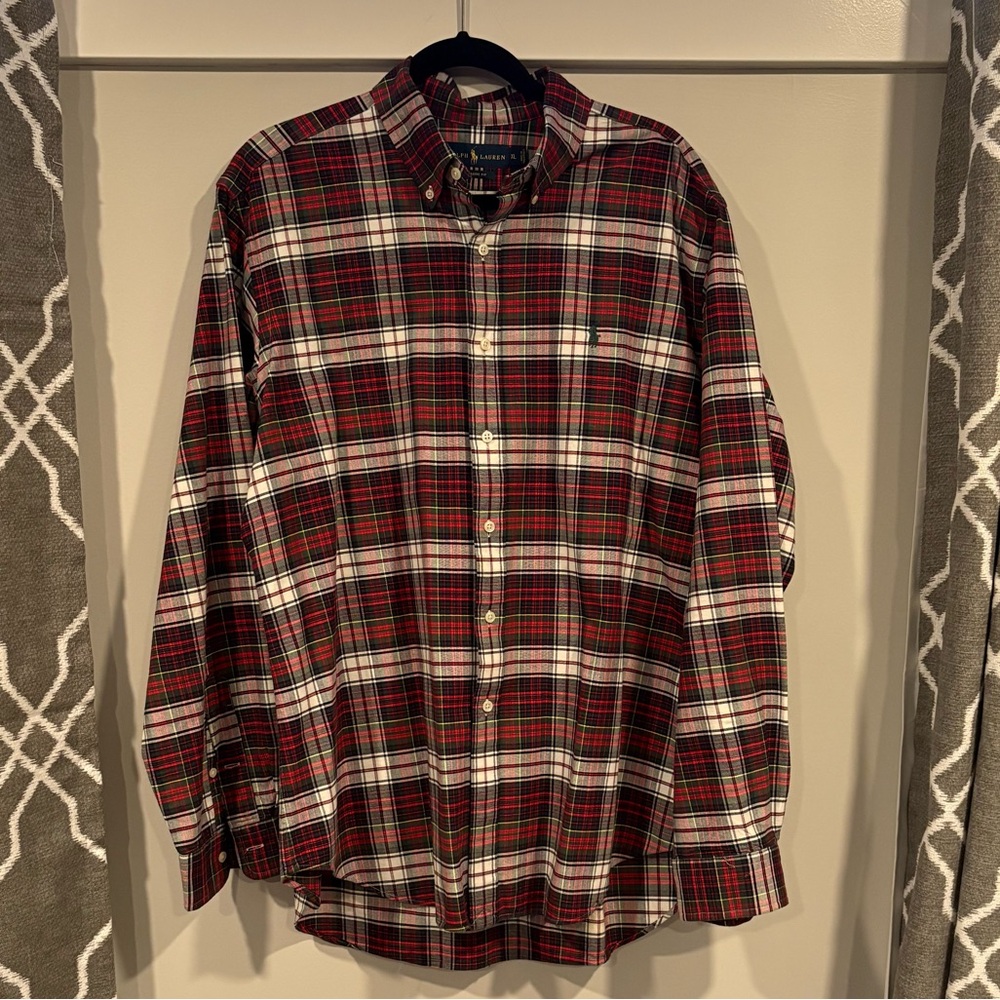 Ralph Lauren Shirt Mens XL Red Plaid Long Slve Button Dwn Classic Fit Christmas